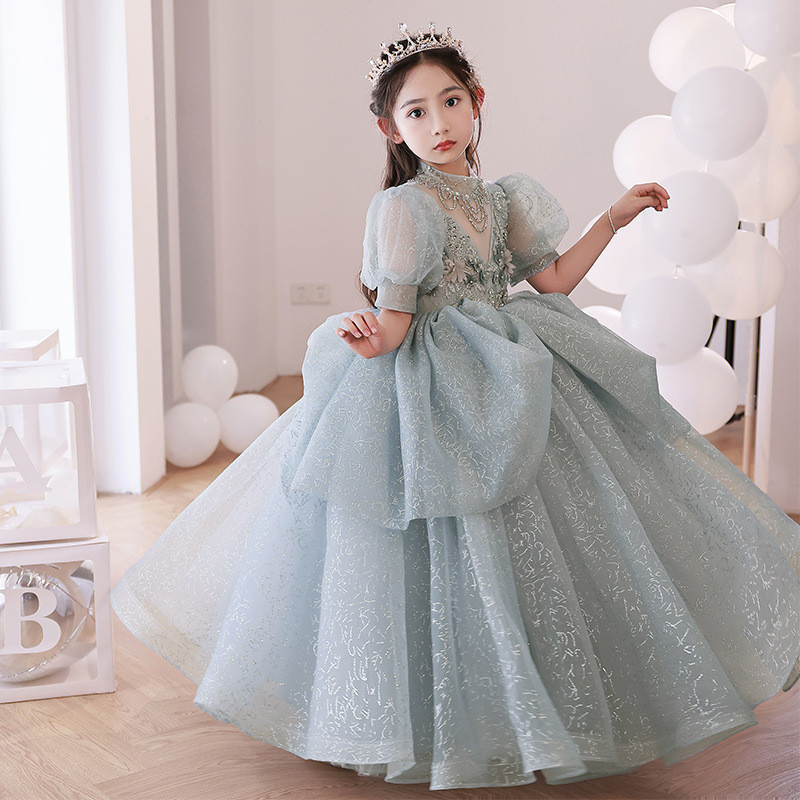 Children's Birthday Princess Dress Grey Girl Evening Dress Host Piano  Performance Dress Little Girl Fluffy Gauze E322 | Shopee Malaysia