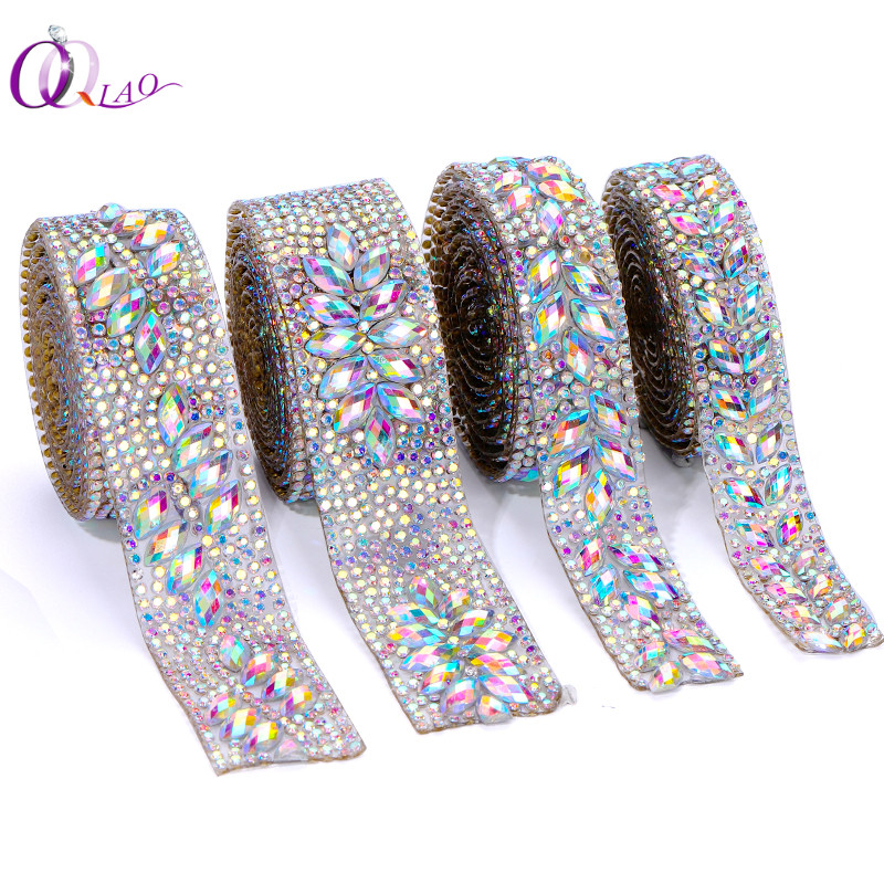 Qiao Crystal AB Motif Strass Hot Fix Rhinestone Sewing Tape (1 Yard x ...