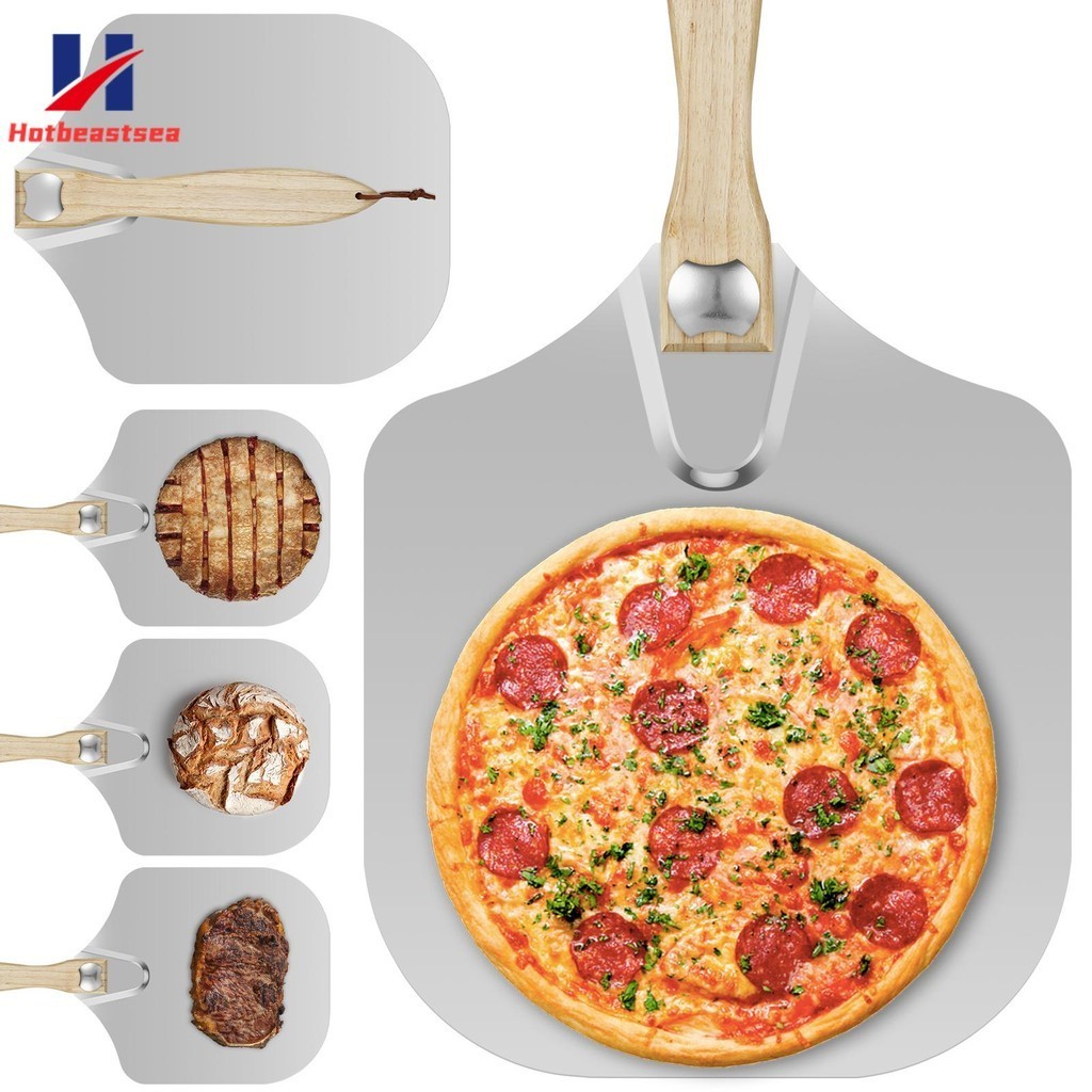 Aluminum Pizza Peel Paddle With Wooden Handle - Baking Shovel For Oven, Grill & Homemade Pizzas