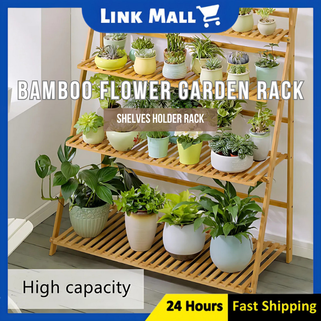 LINK【Bamboo Wooden Flower Garden Rack】 Potted Plant Stand Bamboo Flower ...
