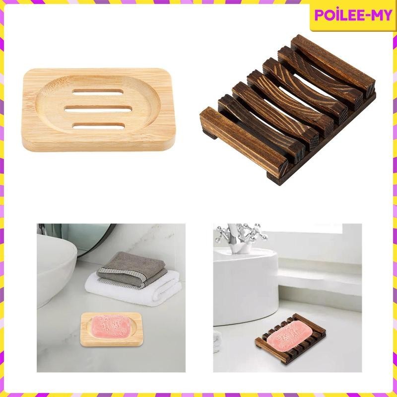 [PoileeMY] Wooden Soap Dish Soap Decor Wooden Tabletop Self Draining ...