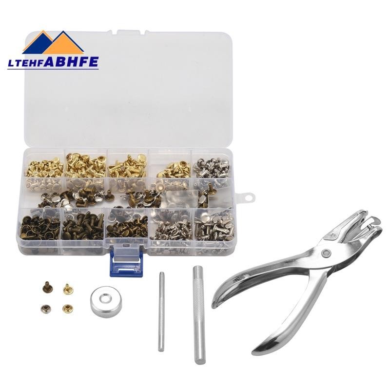 300 Sets Leather Rivets Double Cap Rivet Tubular Metal Studs with Punch ...