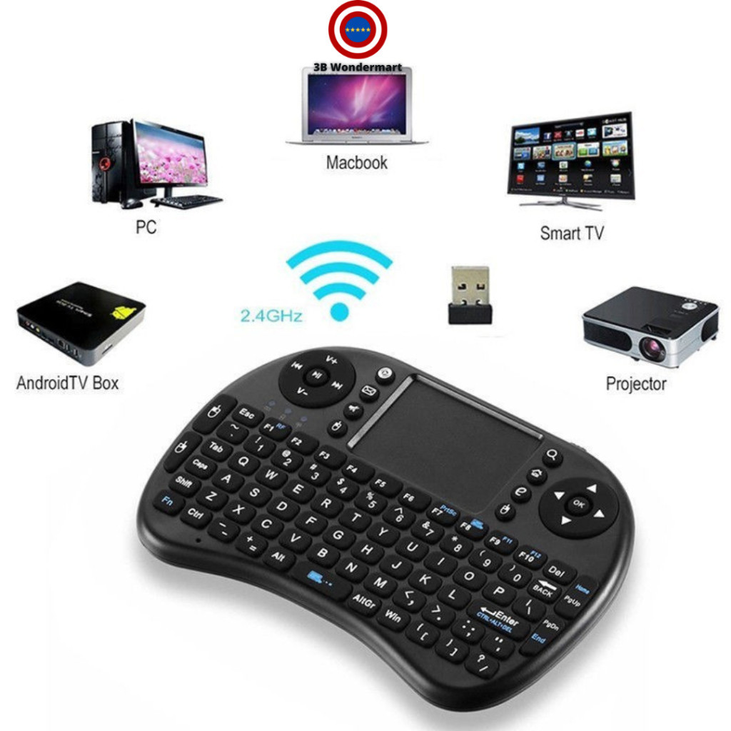 Rii I8 Mini Wireless Keyboard With Touchpad - 2.4GHz Compact Keyboard For PC, TV Box, PS3