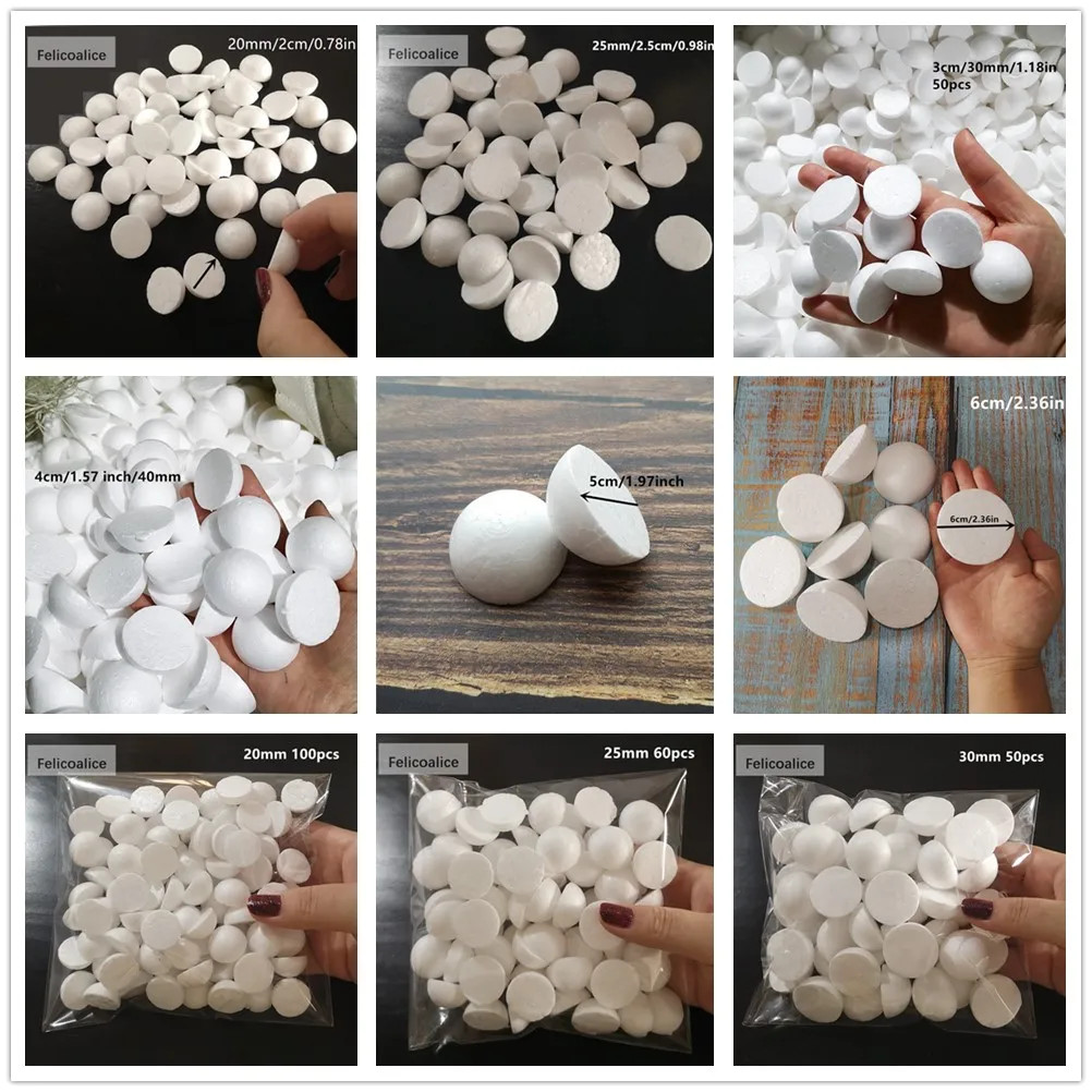 2/2.5/3/4/5/6cm Half Round Solid Polystyrene Styrofoam Foam Balls for ...
