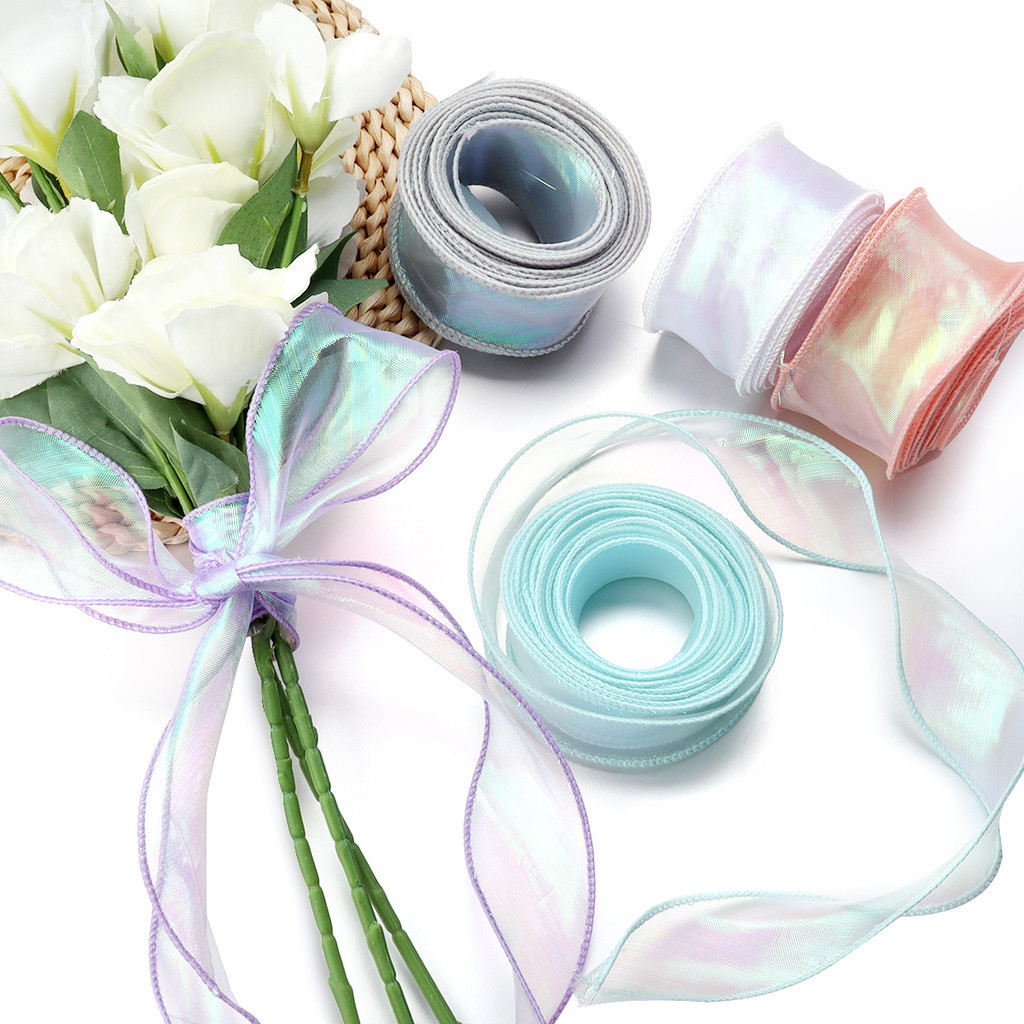 4CM Iridescent Fishtail Yarn Gift Ribbons for Flowers Bouquet Packaging ...
