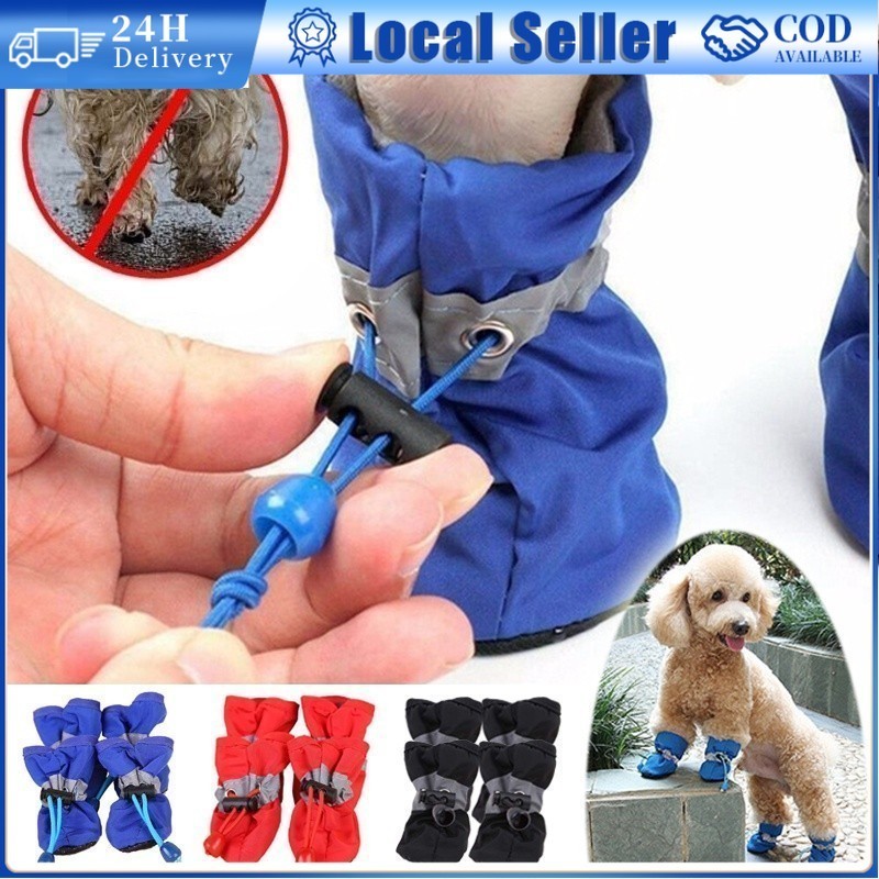 4pcs Dog Shoes with Soft Anti-Slip Sole reflective Waterproof Puppy Cat ...