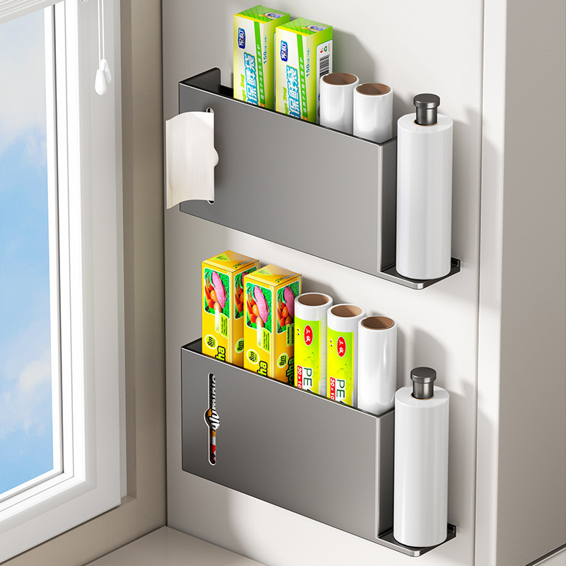 Kitchen Plastic Wrap Hanger Cabinet Door Side Storage Box Wall-Mounted ...