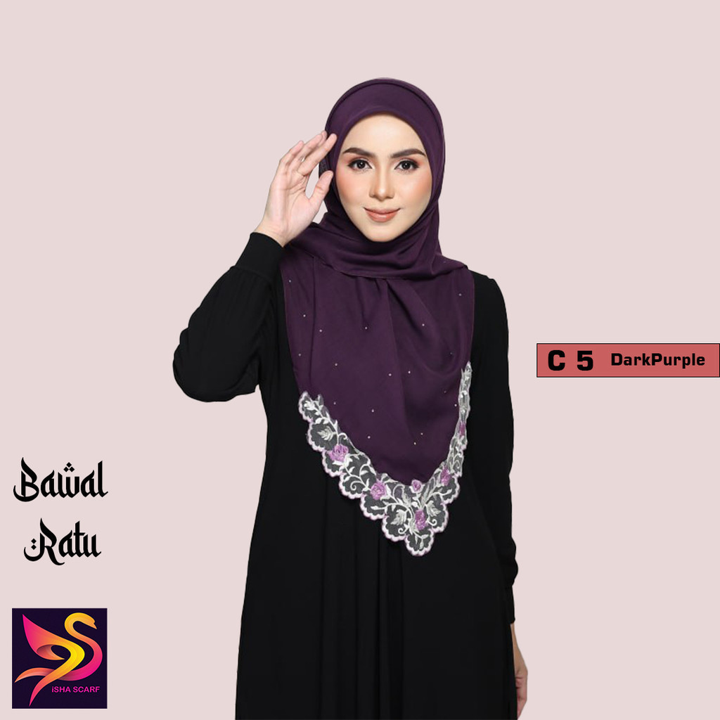 Tudung Bawal Ratu | Bawal Sulam Lace Exclusive | Tudung Bawal Cotton ...