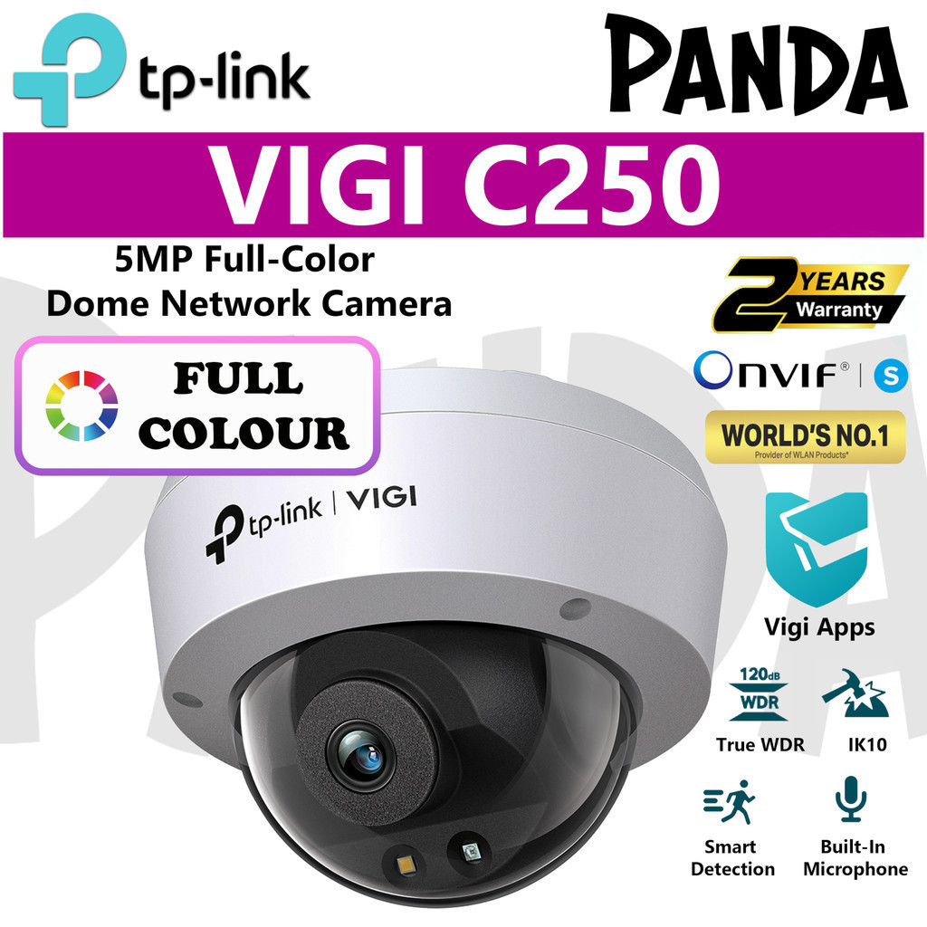 TP-Link VIGI C250 Telecamera Dome IP 5MP - Visione Notturna A Colori, AI, PoE, IK10, IP67, Microfono Integrato