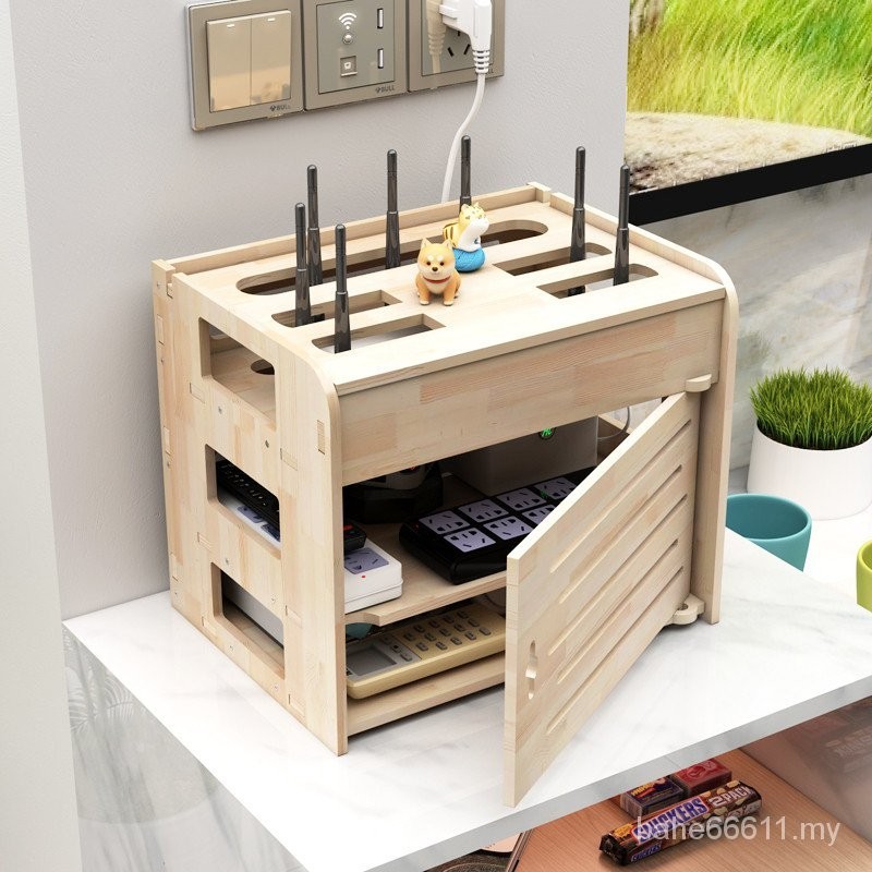 Z3vm Solid Wood Router Storage Box Wall-Mounted wifi Cat Plug-In Power ...
