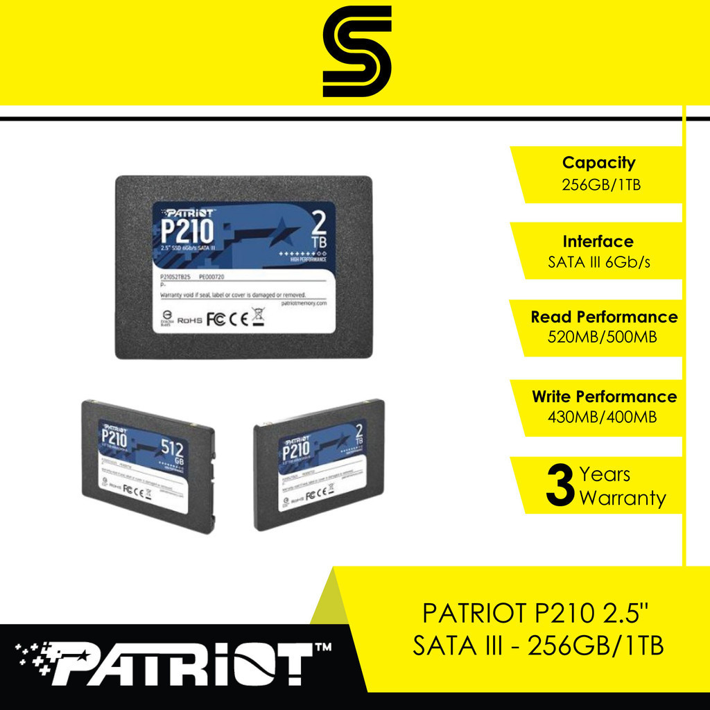 PATRIOT P210 2.5" SATA III Solid State Drive - 256GB/512GB/1TB | Shopee ...