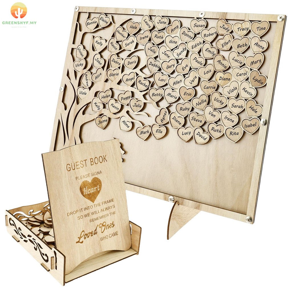 Wedding Guest Book Alternative with Stand Card Box Wood Hearts ...