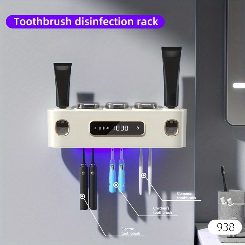 Smart Toothbrush Disinfection Rack with Wall Mount, Double Toothpaste ...