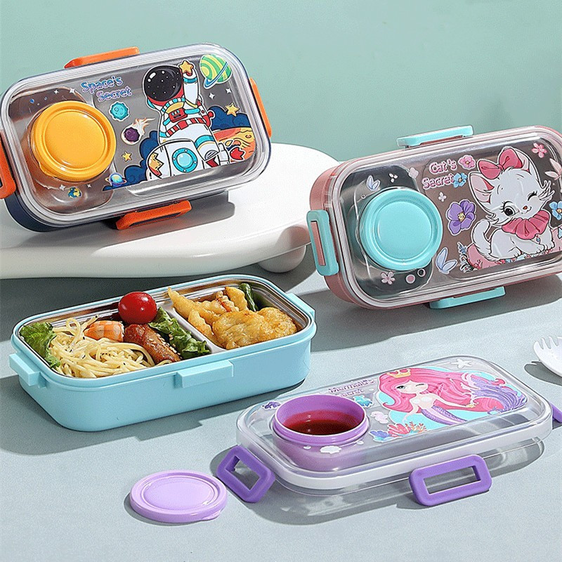 700ml Cartoon Stainless Steel 304 Lunch Box With Spoon Leak-Proof Kids ...