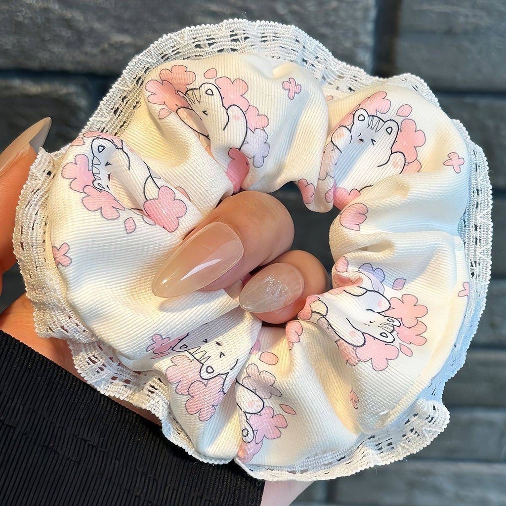 Girl Floral Pink Hair Ring Lace Fresh Cute Sweet Scrunchy Influencer ...