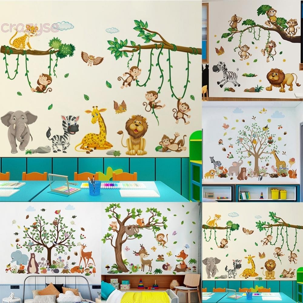 Cartoon Jungle Animal Wall Sticker Kid Room Boy Bedroom Decor Children ...