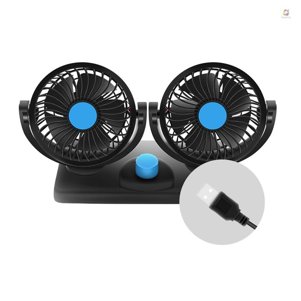 kawamy Mini Car Fan Double Heads Cooling Fan Quiet USB Electric Fan 360 ...