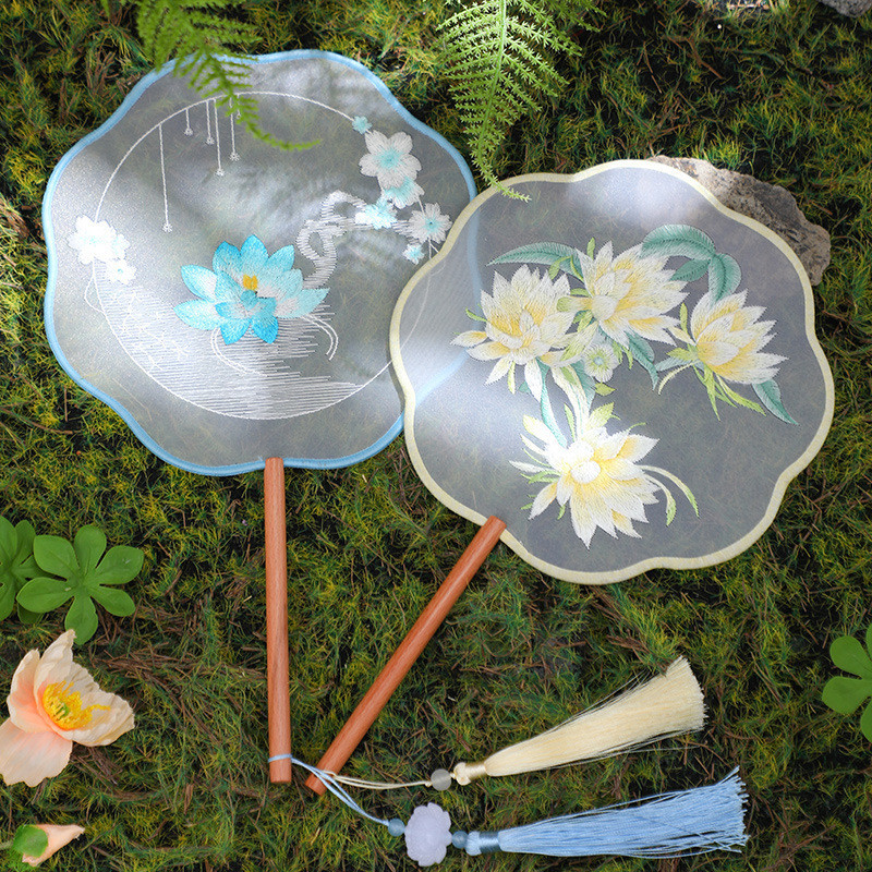 Fan Set Chinese Ound Hand Fans With Tassel Hand Cicula