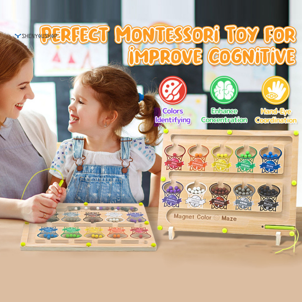 shenyoushop Preschool Learning Maze Toy Magnetic Maze Board Wooden ...