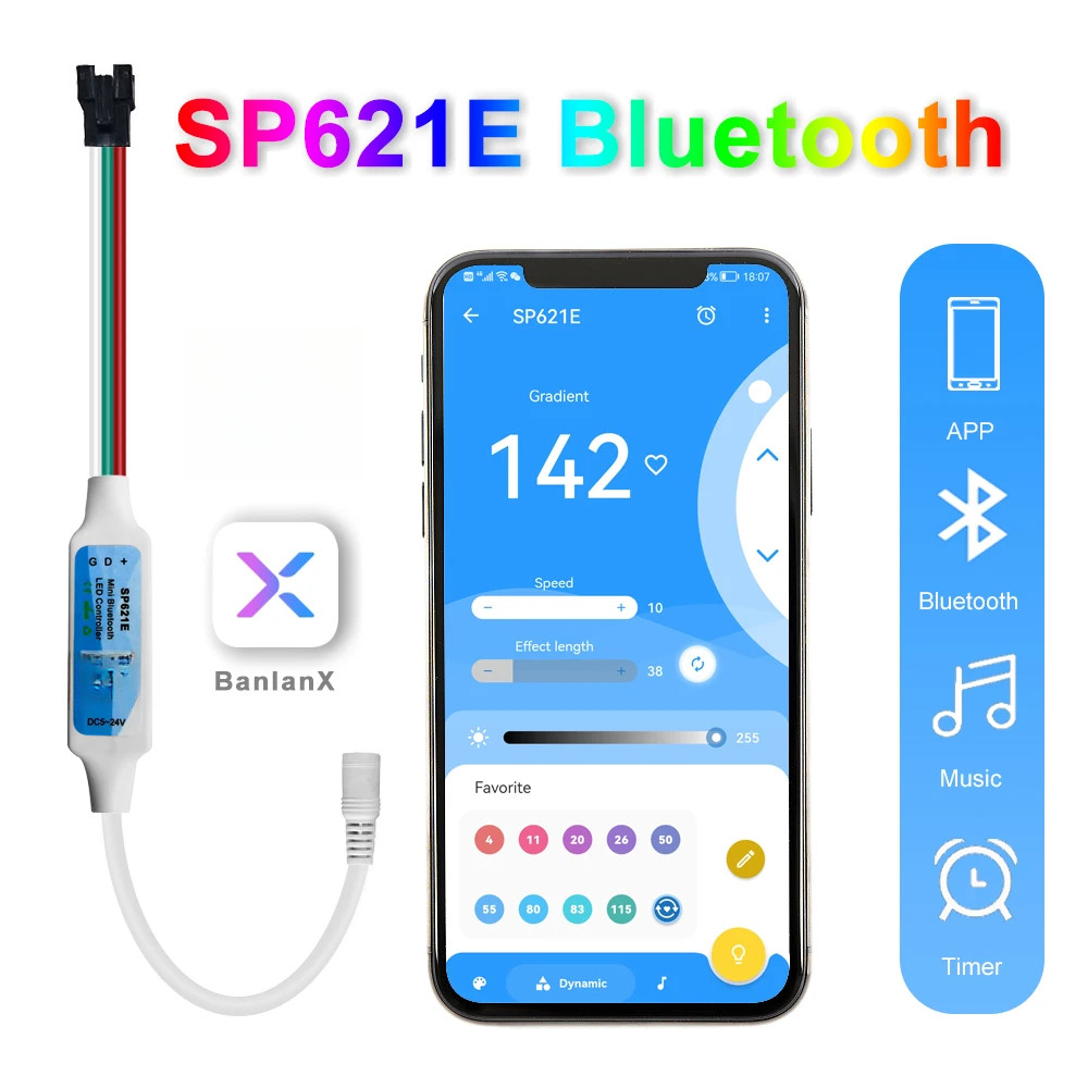 Mini Bluetooth Controller DC5V-24V SP621E 3Pin Bluetooth APP Control ...