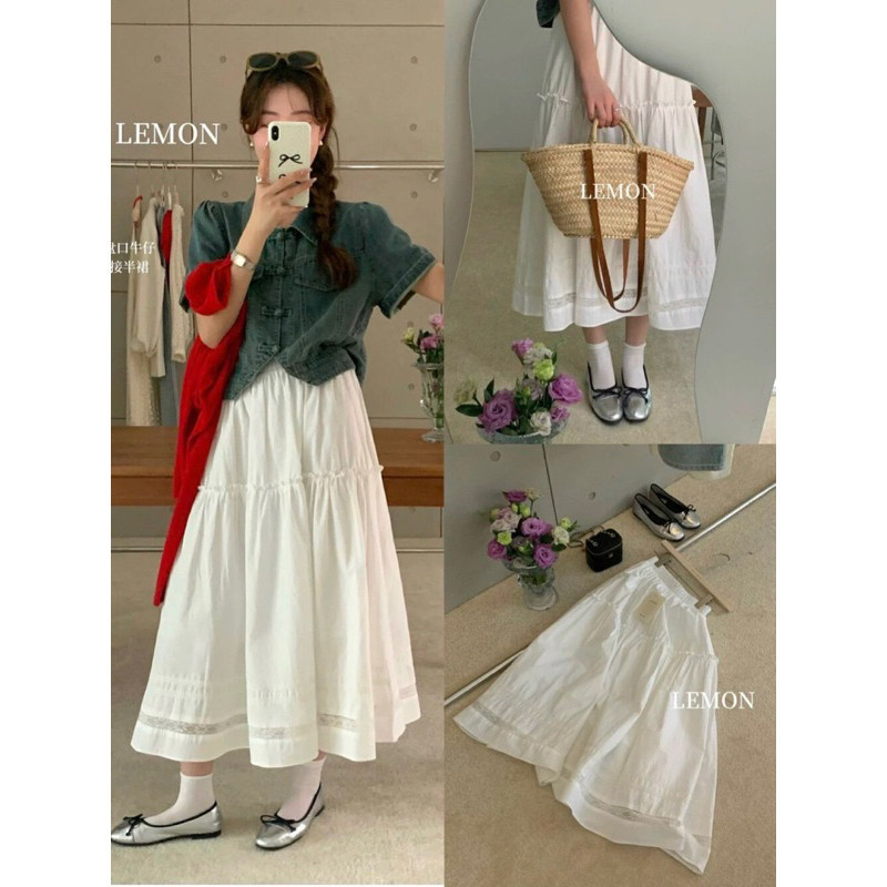 Long White Skirt With Rough White Lace ulzzang Shape Shopee Malaysia