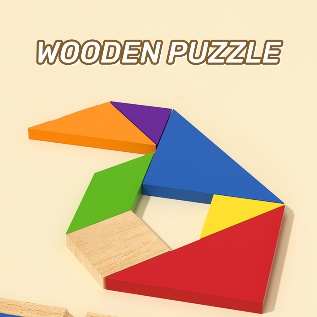 Colorful 7 PCS Wooden Tangram Puzzle Sortable Shape Blocks Jigsaw ...