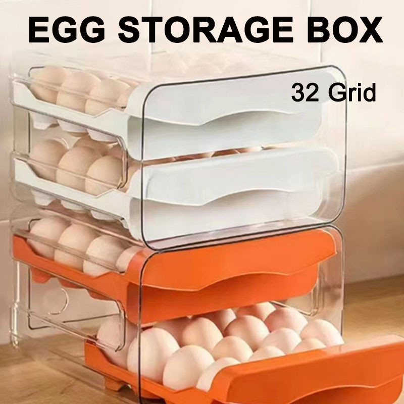 [COD] 32 Grid Double Layer Egg Storage Container Stackable with Drawer ...