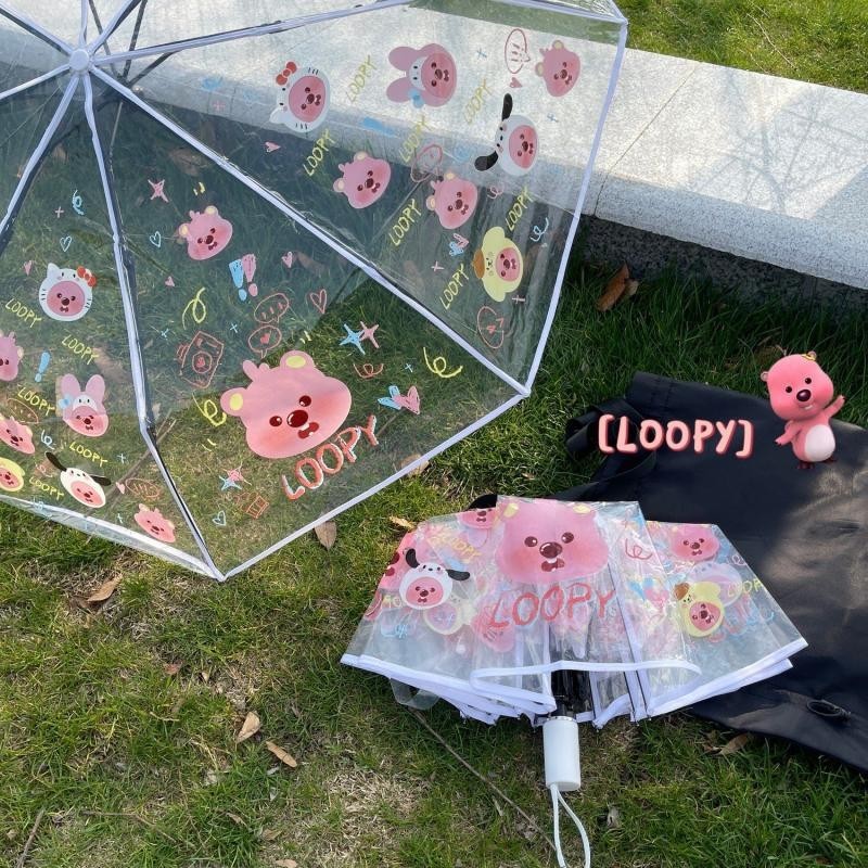 Beaver Cartoon Cute Mori Series Ruby loopy Transparent Umbrella Fresh ...