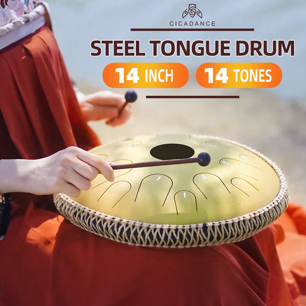 Hluru 14 Inch 14 Tone Steel Tongue Drum C Major with Drumsticks ...