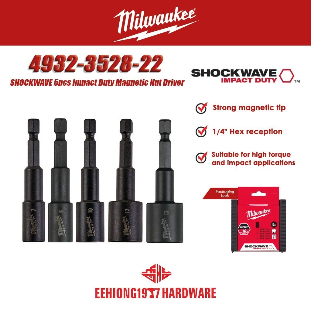 MILWAUKEE 4932-3528-22 5pcs SHOCKWAVE Impact Duty Nut Driver Set 7MM ...