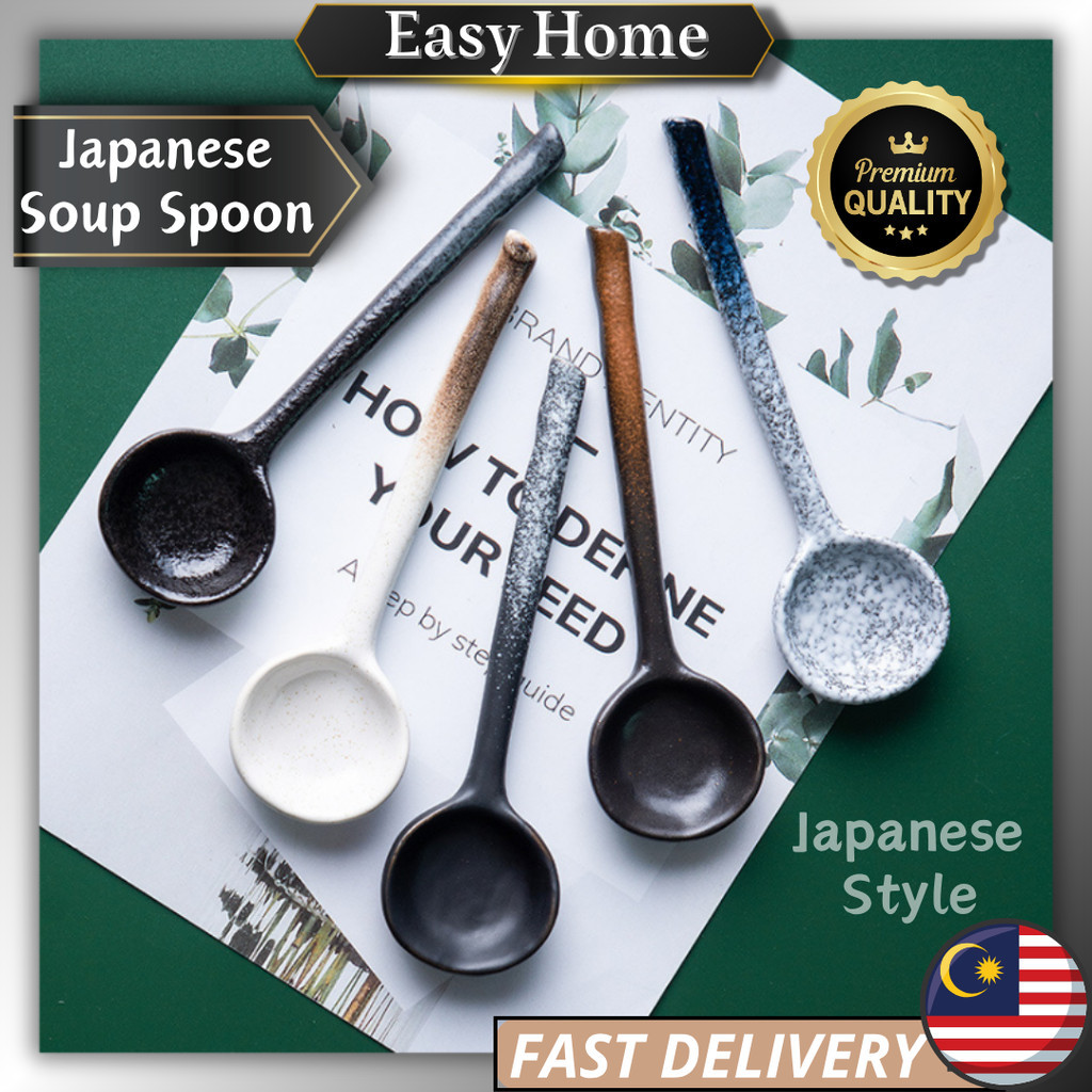 【EasyHome】Japanese Small Spoon Cute Ceramic Spoon Soup Spoon Rice Spoon ...