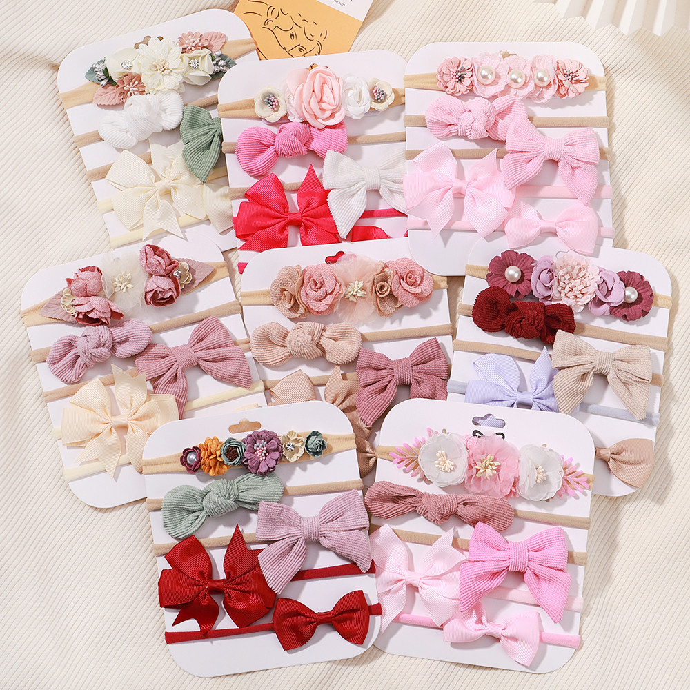 5Pcs/Set Baby Elastic Headband Newborn Flower Lace Bowknot Soft Nylon ...