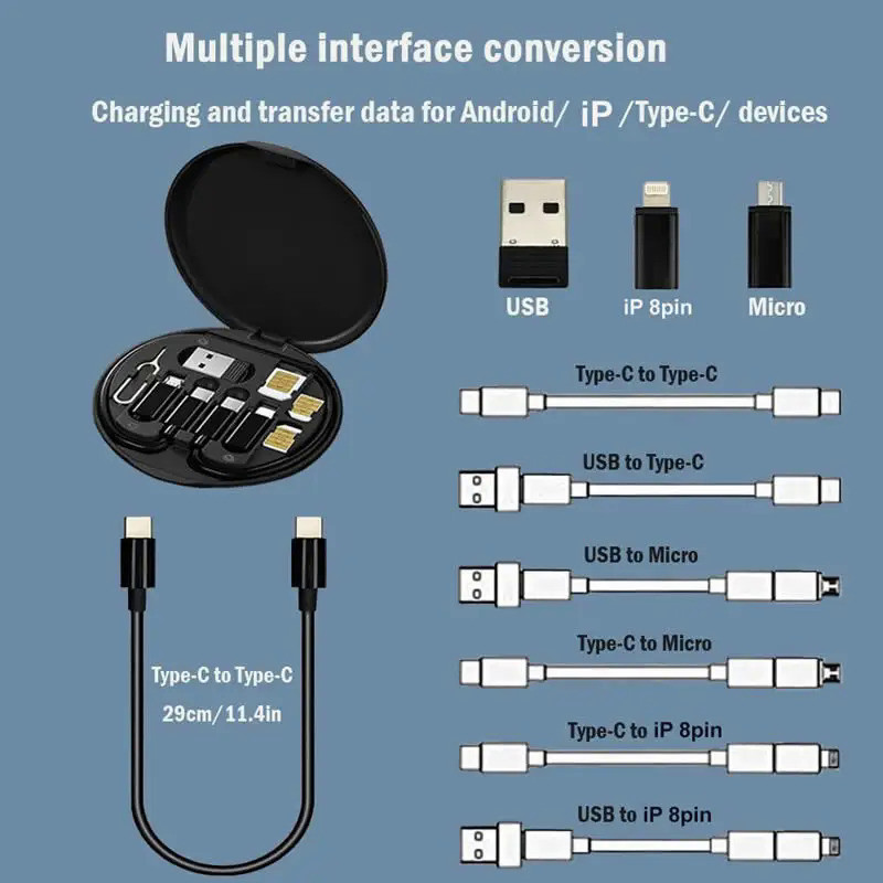 6 in 1 PD 60W Fast Charging Cables Set Storage Box Type C Mobile Phone ...