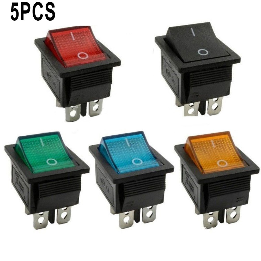 5PCS 2 Position Rectangular Rocker Switch Latching On Off DPST 4 Pin ...