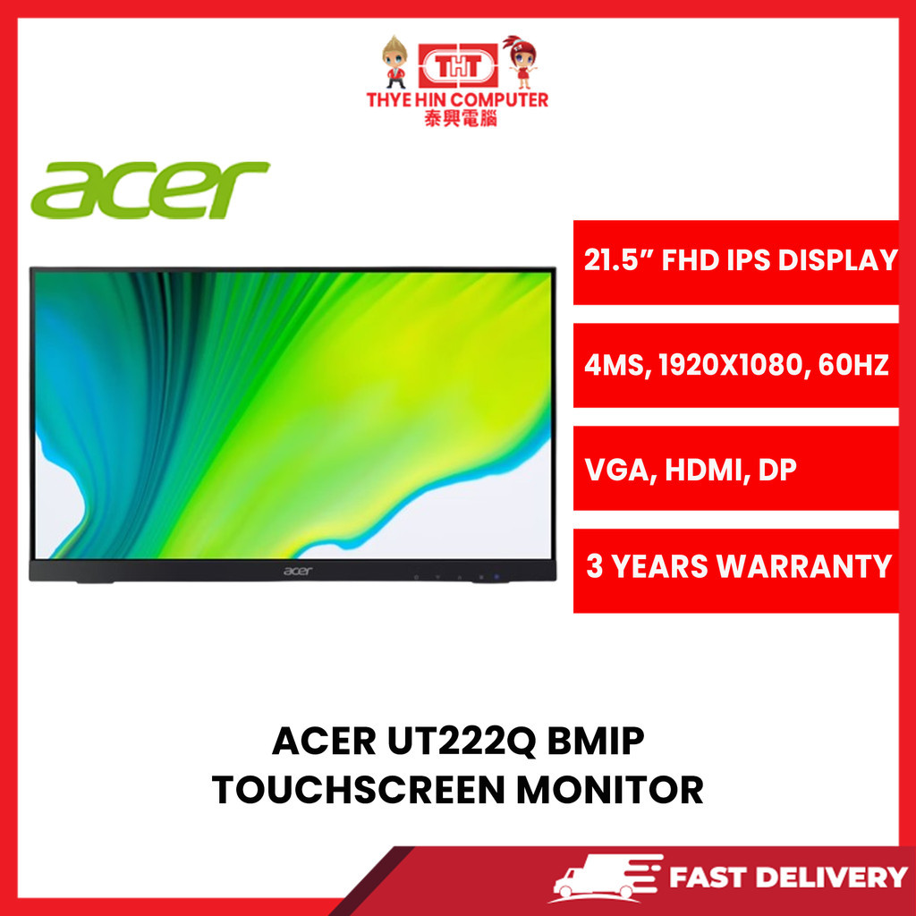ACER UT222Q BMIP, 21.5H, LED, BLACK, 250NITS, VGA, HDMI MONITOR