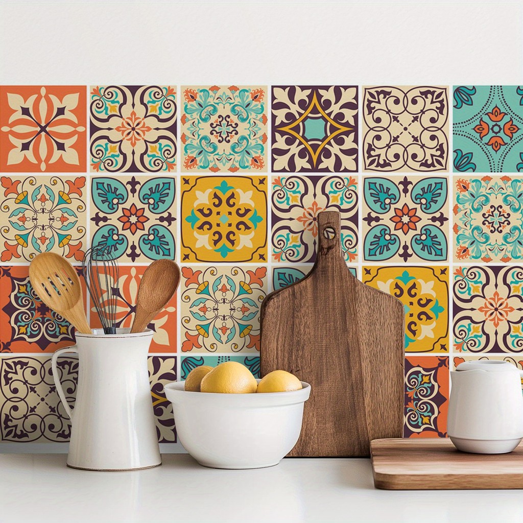 30Pcs Bohemian Self-Adhesive Wall Sticker, Floral Pattern, Peel and ...