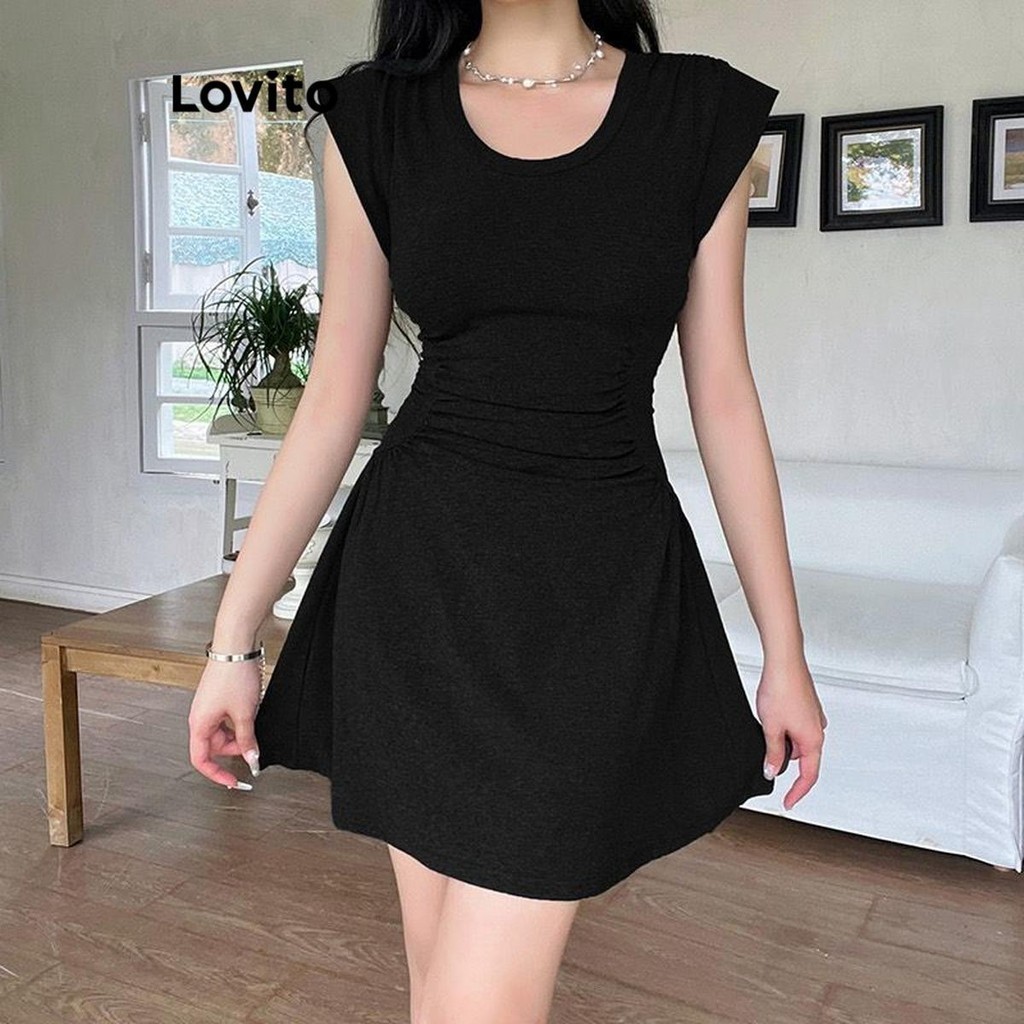 Lovito Casual Plain Structure Line Dress for Women LNE49084 Lovito Gaun ...