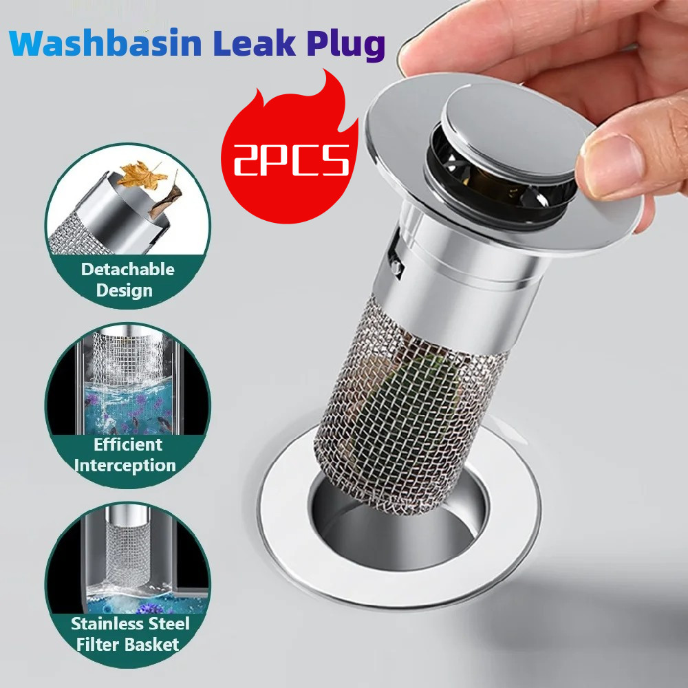 2PCS Sink Drains Filter Washbasin Leak Plug Stainless Steel Bathroom ...
