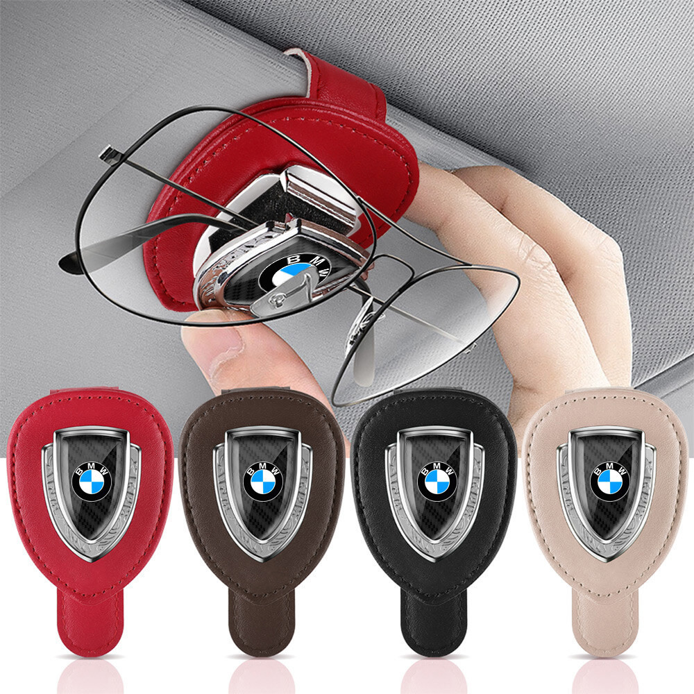Leather Car Sun Visor Glasses Case Holder Eyeglasses Sunglasses Clip ...
