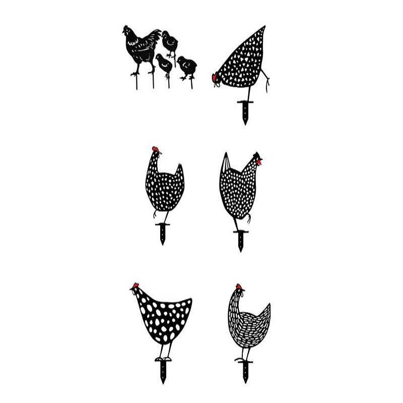 5/1 PCS Hen Chicken Yard Art Decorative Garden Stakes Metal Art Rooster ...