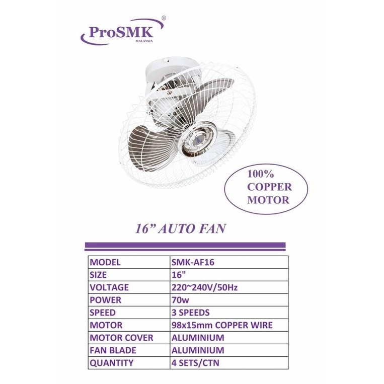 PROSMK 16 inches ORBIT AUTO FAN CEILING 360 DEGREE | SMK-AF16 | Shopee ...