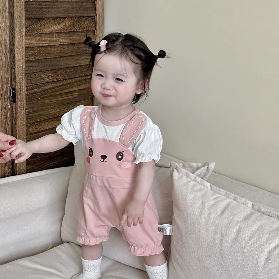 Baby Girl Short-Sleeved Floral Print Shell Shape Collar Pattern A Version Dress