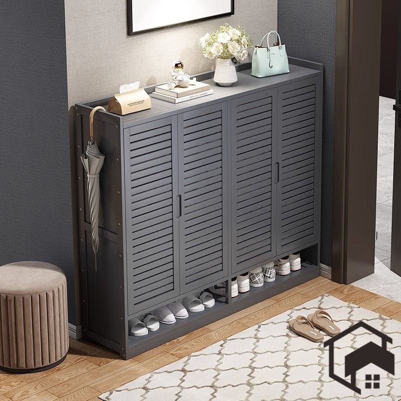Shoe Rack Bamboo Shoe Cabinet Gray/Brown Multi-Layer Shutter Door Shoe ...