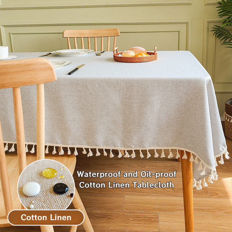 Ins Style Plain Cotton Linen Tablecloth Exquisite Tassel Table Cover ...