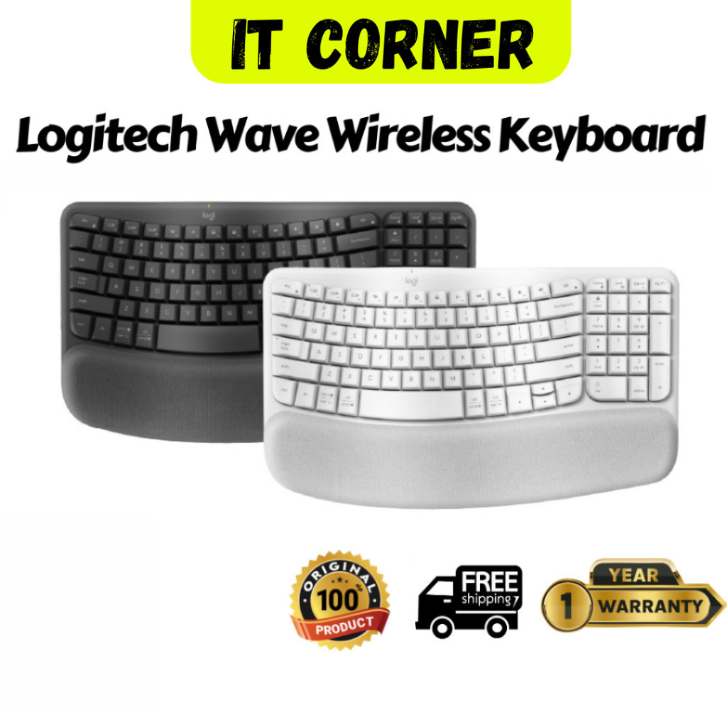 Logitech Wave Keys Wireless Ergonomic Keyboard with Attached Cushioned ...