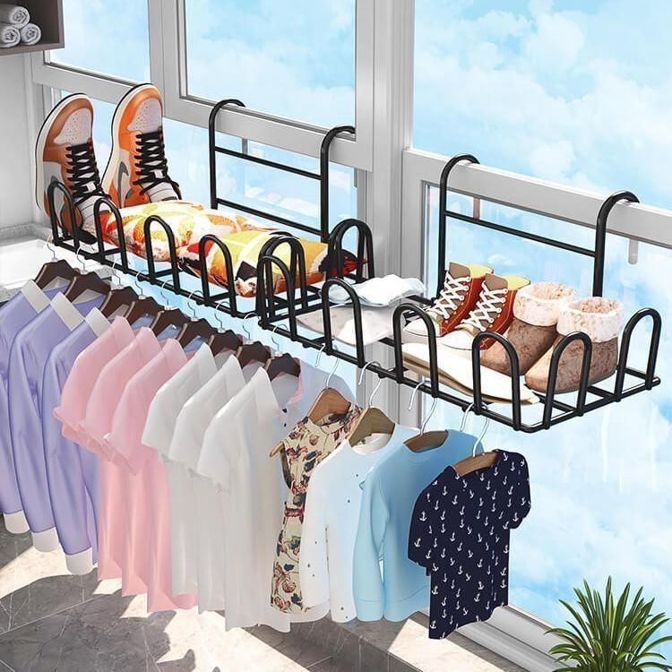 Window Iron Flower Pot Rack Balcony Drying Rack Guardrail Pole Hanging ...