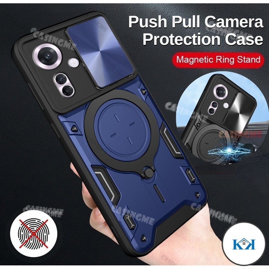 RankOne Custodia Con Anello Per OPPO Reno 8T, Cover Rigida Con Sportello Scorrevole Per Fotocamera, Oro - 3