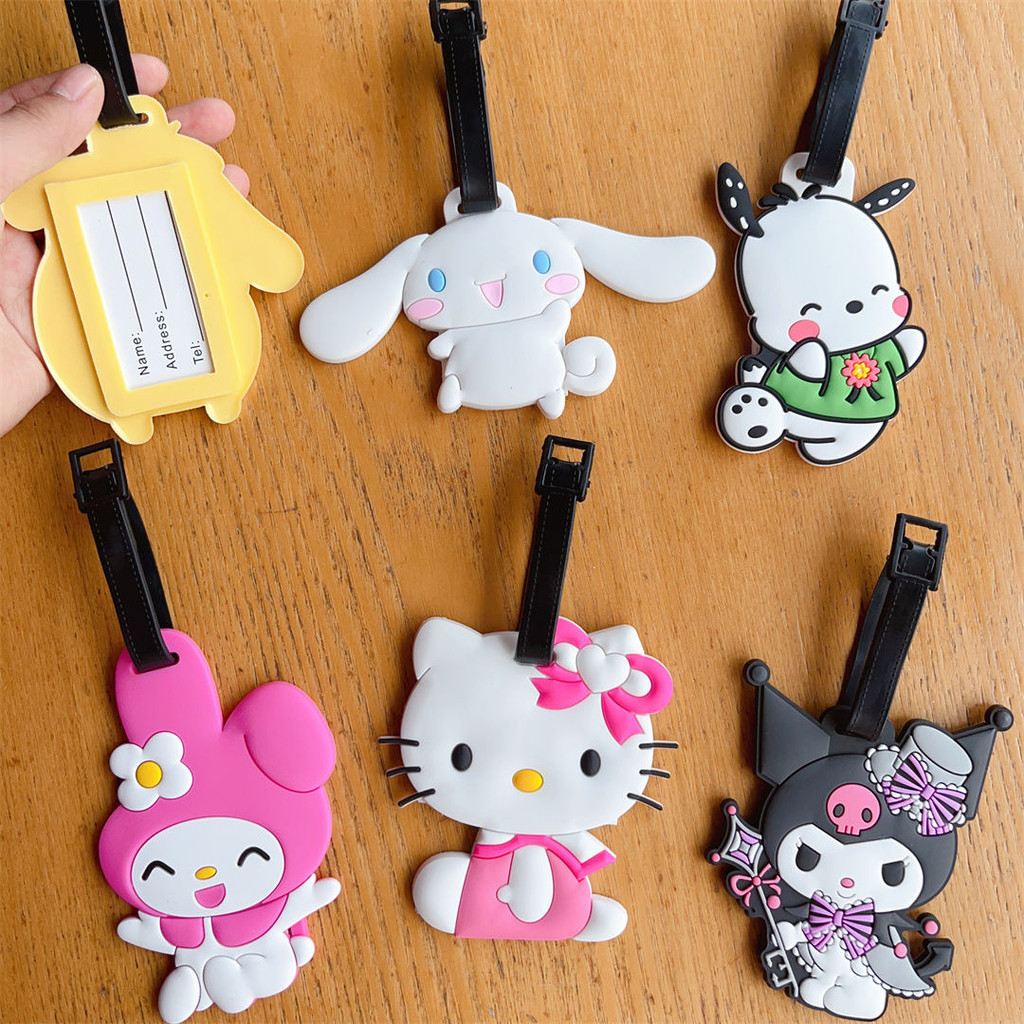 New Cinnamoroll Kuromi Melody Luggage Tag Kawaii Pochacco Pom Pom Purin