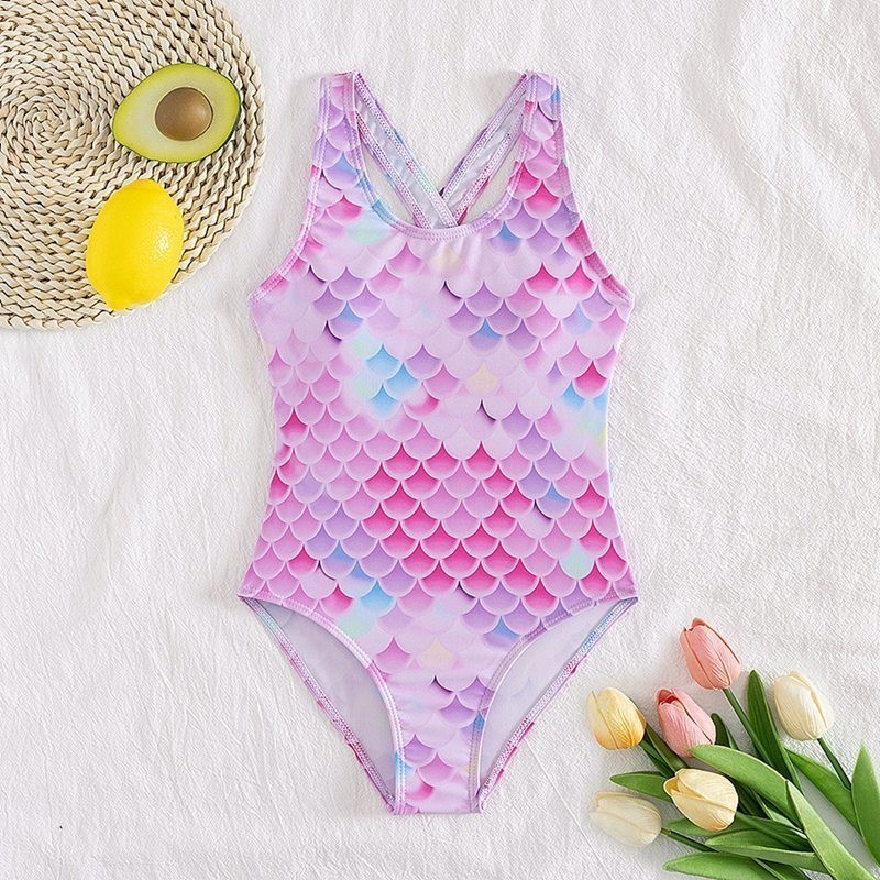 Girls Summer Swimsuit Hot Spring One Piece Fish Scale Swimsuit Girls ...