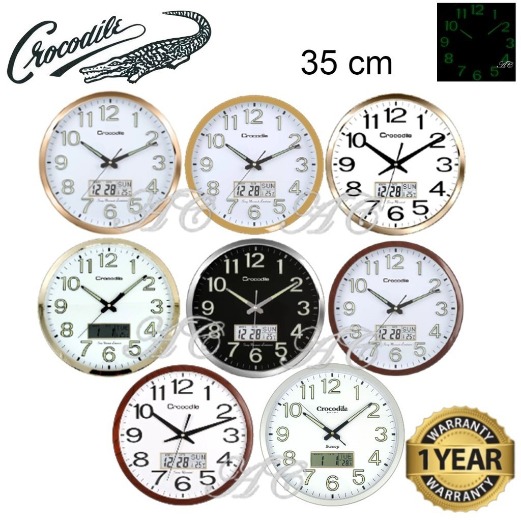 100% ORIGINAL CROCODILE Quiet Digital LED Calendar Analogue Wall Clock ...